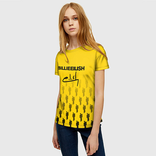 Женская футболка Billie Eilish: Yellow Autograph / 3D-принт – фото 3