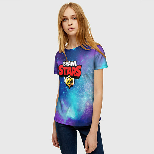 Женская футболка BRAWL STARS лого в космосе / 3D-принт – фото 3