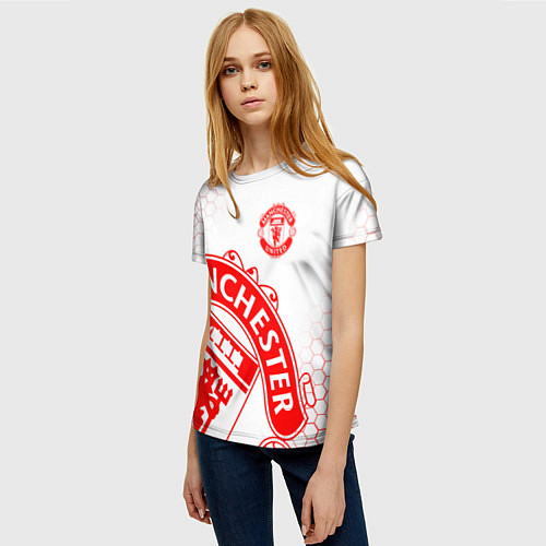 Женская футболка Манчестер Юнайтед white / 3D-принт – фото 3