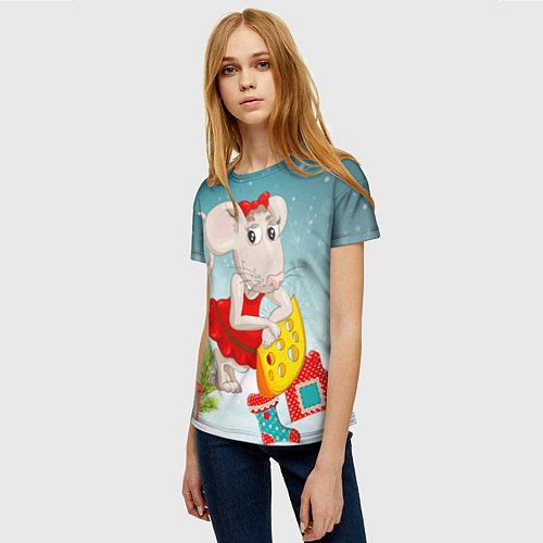 Женская футболка Милая мышка с сыром / 3D-принт – фото 3