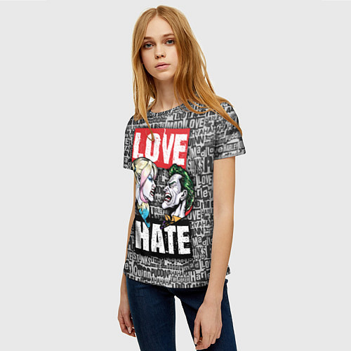 Женская футболка Love Hate / 3D-принт – фото 3