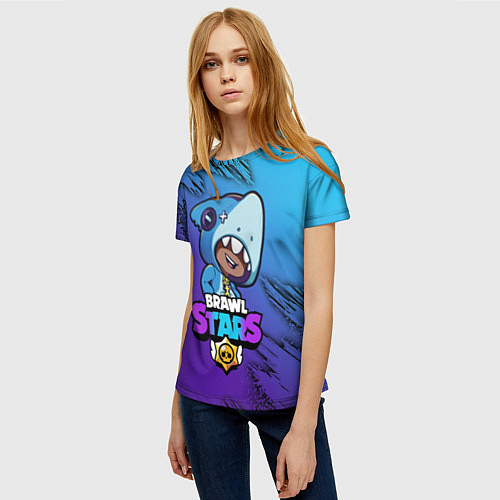 Женская футболка Brawl Stars LEON SHARK / 3D-принт – фото 3