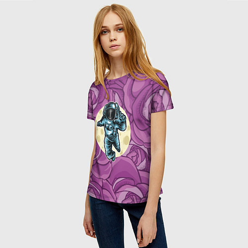 Женская футболка Космонавт в розах / 3D-принт – фото 3