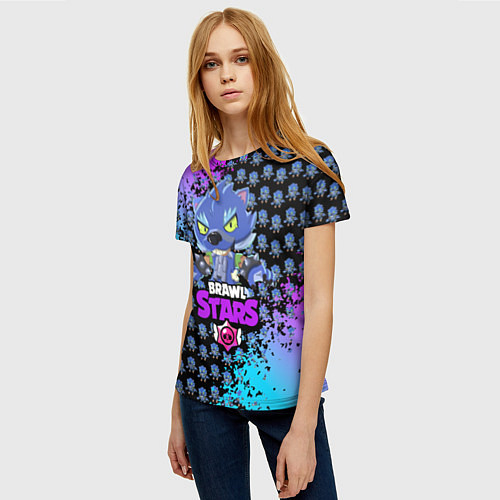 Женская футболка BRAWL STARS LEON ОБОРОТЕНЬ / 3D-принт – фото 3