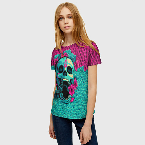 Женская футболка Неоновый череп / 3D-принт – фото 3