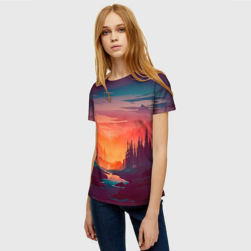 Женская футболка Minimal forest sunset / 3D-принт – фото 3