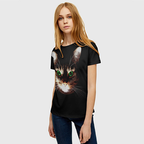 Женская футболка Зеленоглазый кот / 3D-принт – фото 3