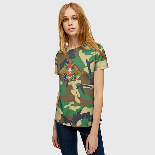 Женская футболка Камуфляж Войска связи / 3D-принт – фото 3
