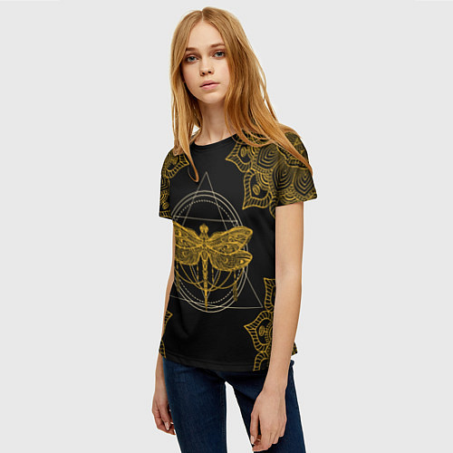 Женская футболка Golden dragonfly / 3D-принт – фото 3