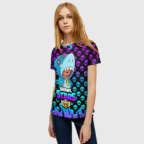 Женская футболка Brawl stars leon shark / 3D-принт – фото 3