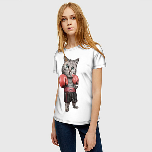 Женская футболка Кот боксёр / 3D-принт – фото 3