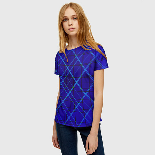 Женская футболка Сине-черная геометрия 3D / 3D-принт – фото 3