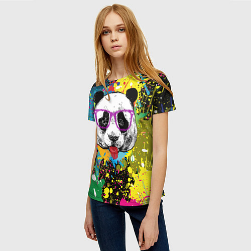 Женская футболка Панда хипстер в брызгах краски / 3D-принт – фото 3
