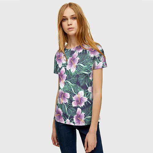 Женская футболка Тропический цветок / 3D-принт – фото 3