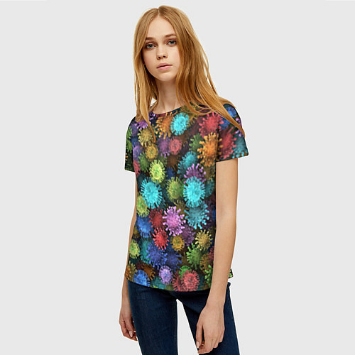Женская футболка Разноцветные вирусы / 3D-принт – фото 3
