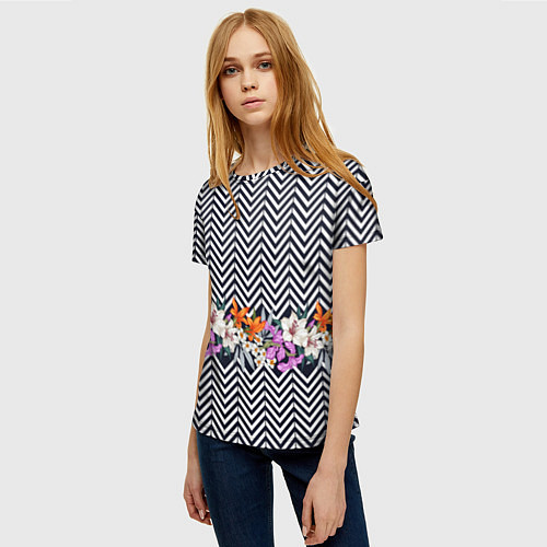 Женская футболка Тропически цветы с орнаментом / 3D-принт – фото 3