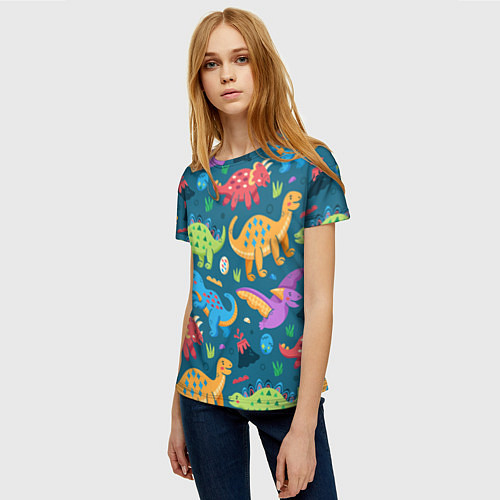 Женская футболка Арт с динозаврами / 3D-принт – фото 3