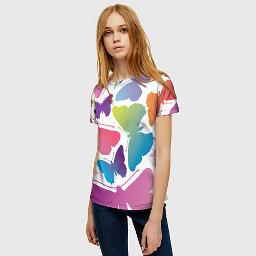 Женская футболка Разноцветные бабочки / 3D-принт – фото 3
