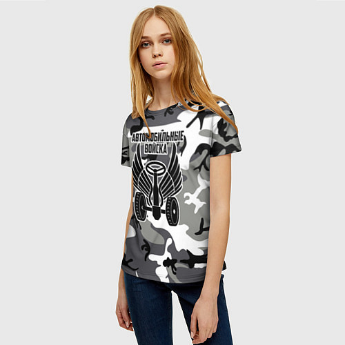 Женская футболка Автомобильные войска камуфляж / 3D-принт – фото 3