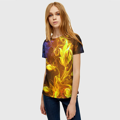 Женская футболка Огненный цветок / 3D-принт – фото 3