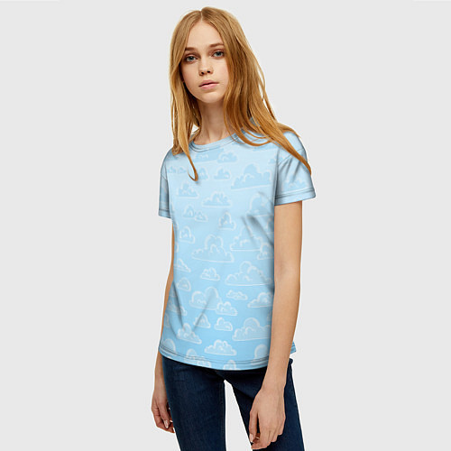 Женская футболка Очень светлые голубые облака / 3D-принт – фото 3