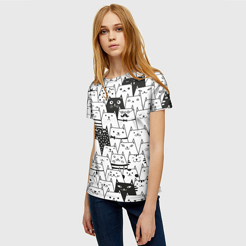 Женская футболка КОТЫ WHITE / 3D-принт – фото 3