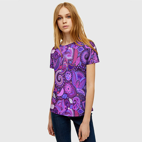 Женская футболка Фиолетовый этнический дудлинг / 3D-принт – фото 3