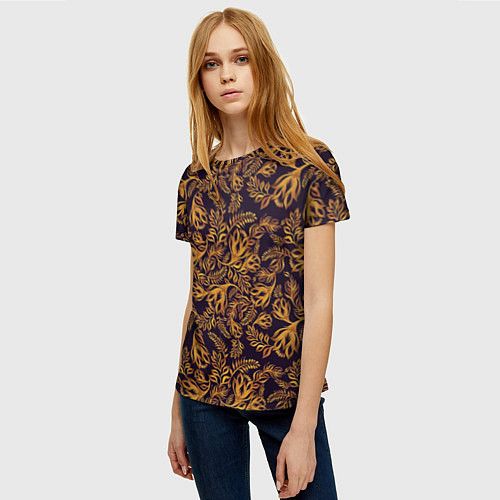 Женская футболка Лето золото цветы узор / 3D-принт – фото 3