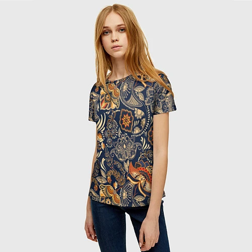 Женская футболка Узор орнамент цветы этно / 3D-принт – фото 3
