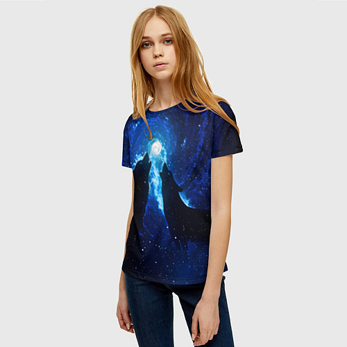 Женская футболка Волки силуэты звездное небо / 3D-принт – фото 3