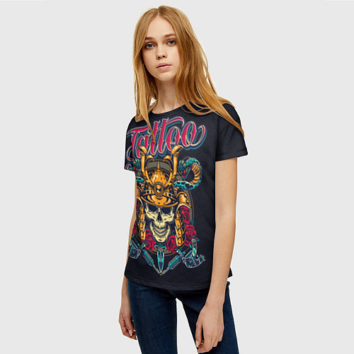 Женская футболка Череп со змеями Тату-Воин / 3D-принт – фото 3