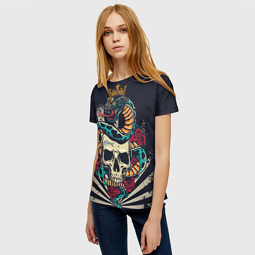 Женская футболка Змея с короной на черепе / 3D-принт – фото 3