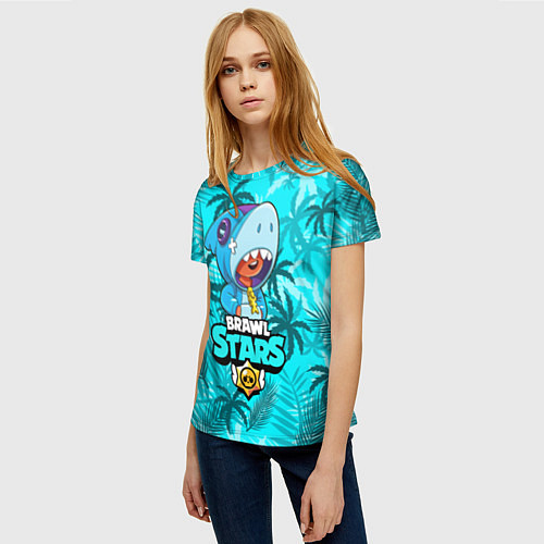 Женская футболка BRAWL STARS LEON SHARK / 3D-принт – фото 3
