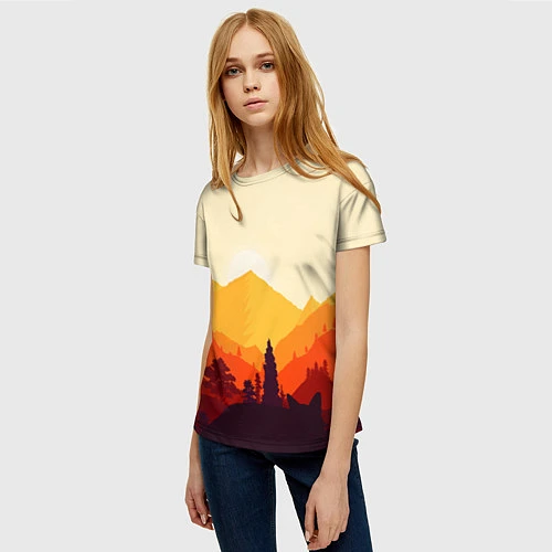 Женская футболка Горы закат пейзаж лиса арт / 3D-принт – фото 3