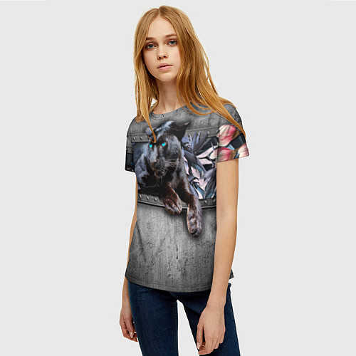 Женская футболка Пантера и цветы / 3D-принт – фото 3