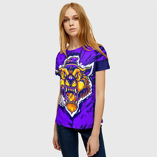 Женская футболка Граффити Лев фиолетовый / 3D-принт – фото 3