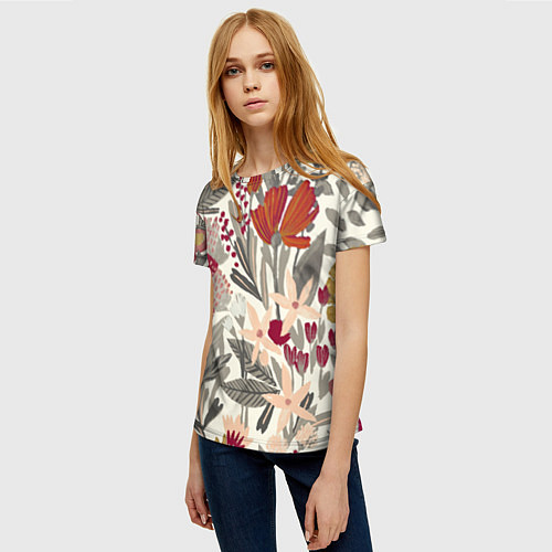Женская футболка Полевые цветы / 3D-принт – фото 3