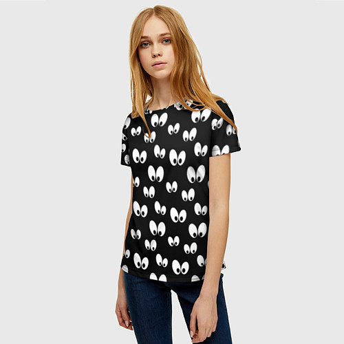 Женская футболка Глазки в темноте / 3D-принт – фото 3