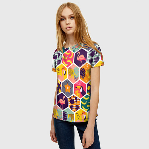 Женская футболка Тропические соты / 3D-принт – фото 3