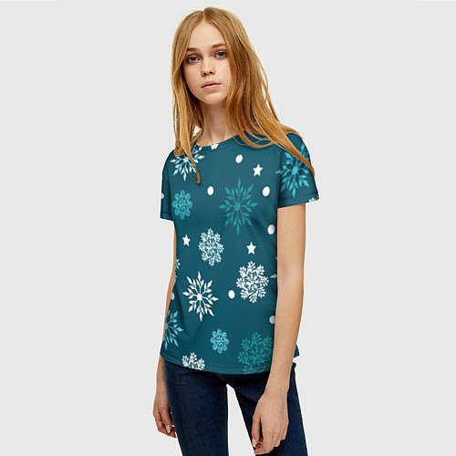 Женская футболка Зимние снежинки / 3D-принт – фото 3