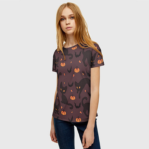 Женская футболка Хэллоуиновский кот / 3D-принт – фото 3