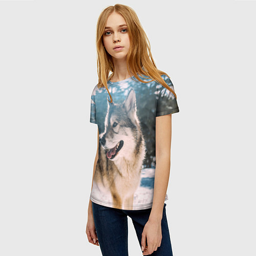 Женская футболка Волк и снег / 3D-принт – фото 3