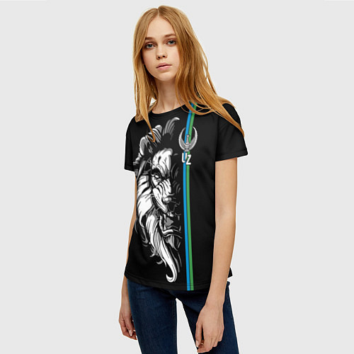 Женская футболка Узбекистан - суровый лев / 3D-принт – фото 3