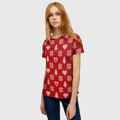Женская футболка Красный рождественский свитер / 3D-принт – фото 3