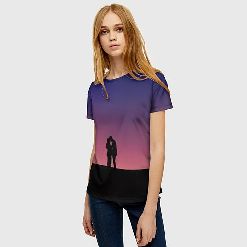 Женская футболка Любовь на закате / 3D-принт – фото 3