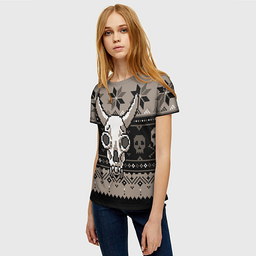 Женская футболка Свитер с черепом быка / 3D-принт – фото 3