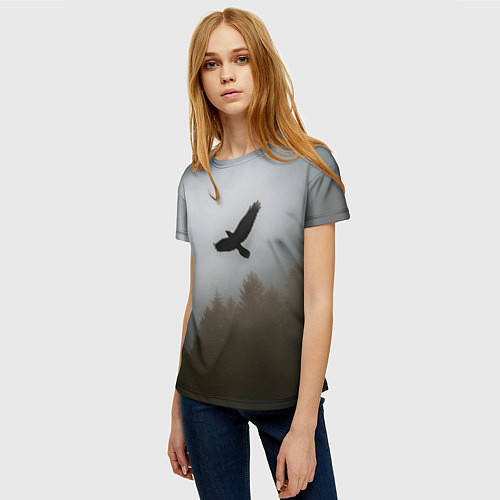 Женская футболка Орёл над лесом / 3D-принт – фото 3
