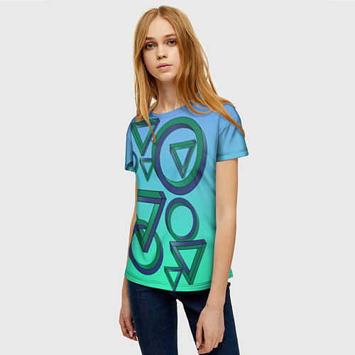 Женская футболка Иллюзия треугольники и круги / 3D-принт – фото 3