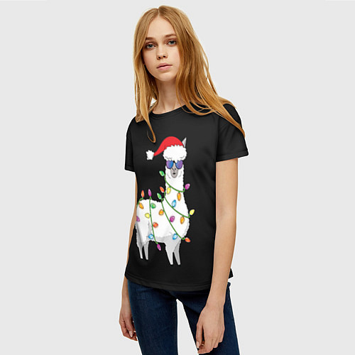 Женская футболка Рождественская Лама / 3D-принт – фото 3