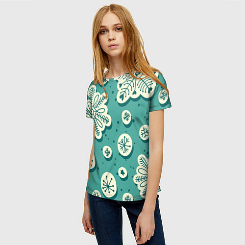 Женская футболка Рисованные Снежинки / 3D-принт – фото 3